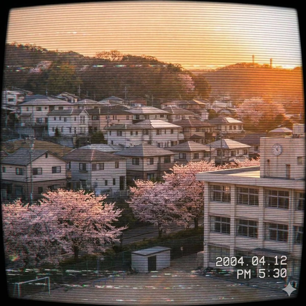 Japanese Suburb in 2000s Old Footage Style