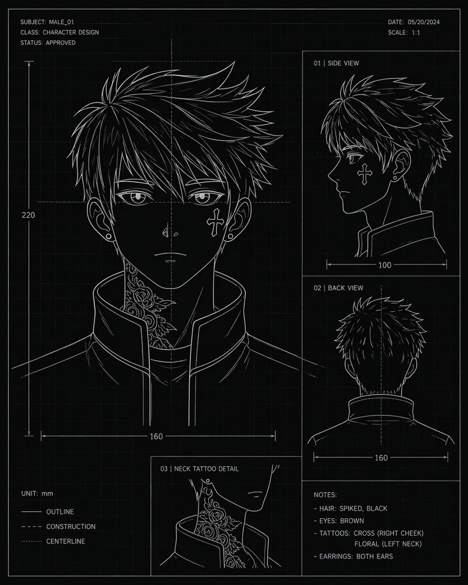 Anime Character Blueprint Sheet