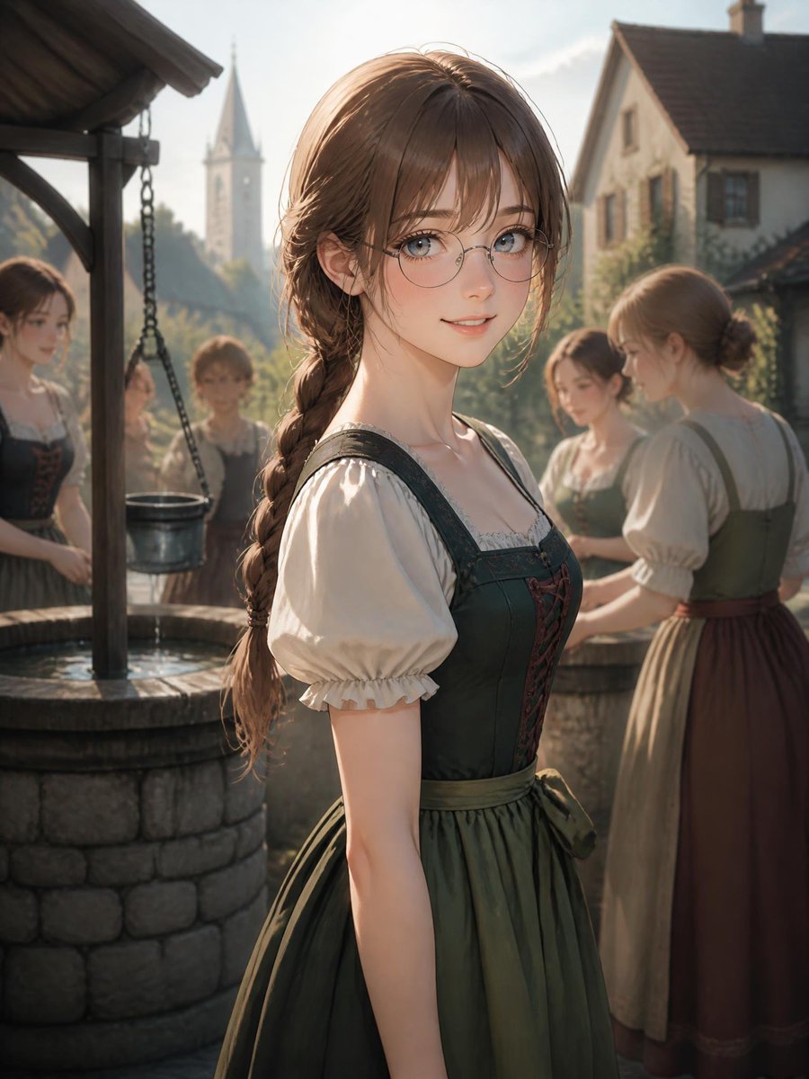Medieval Village Girl at the Well — AI image template example