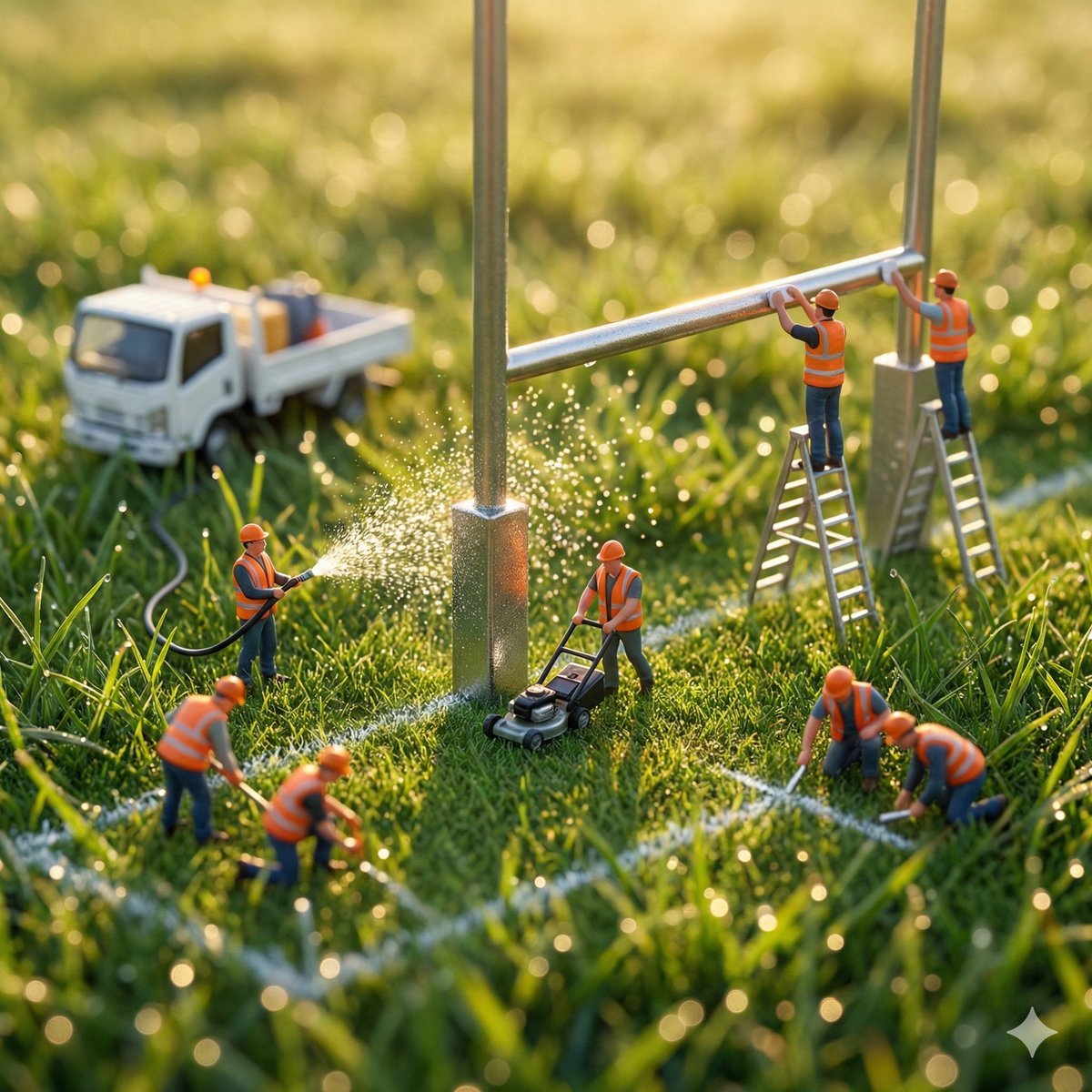 Ultra-realistic macro photography of miniature construction workers