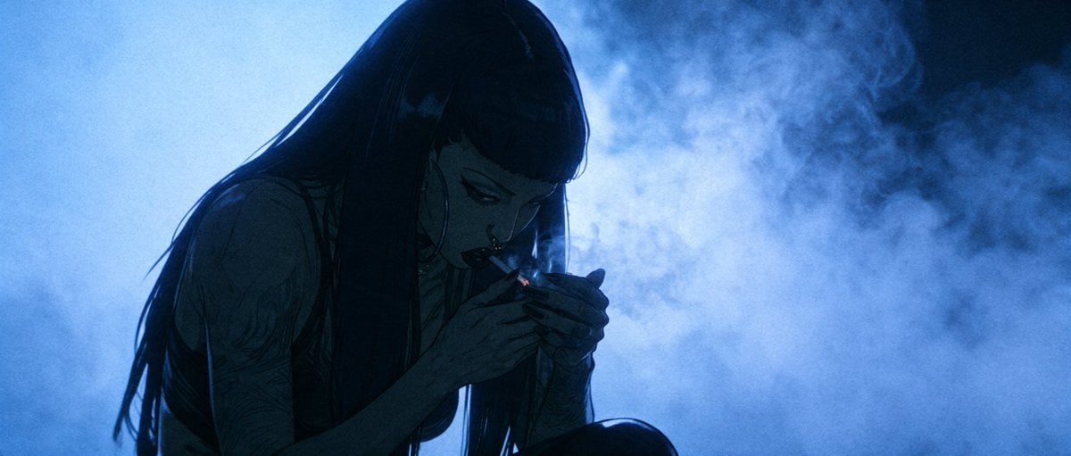 Blue Smoke Anime Cigarette Scene — AI image template example