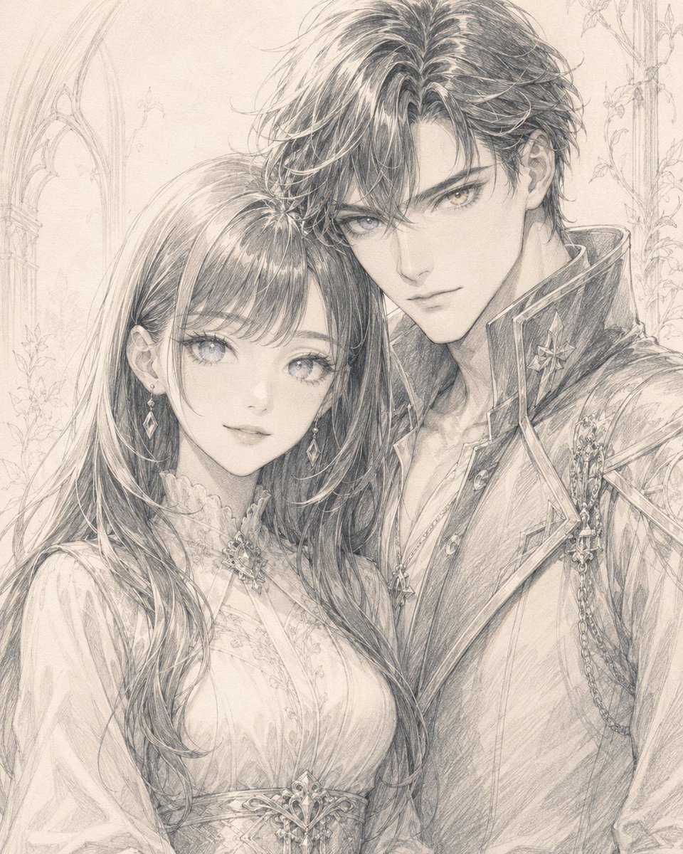 Monochrome Fantasy Noble Couple — AI image template example
