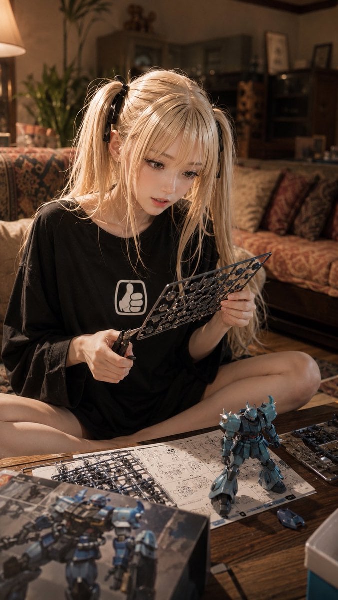 Anime Girl Building Fictional Mecha Model