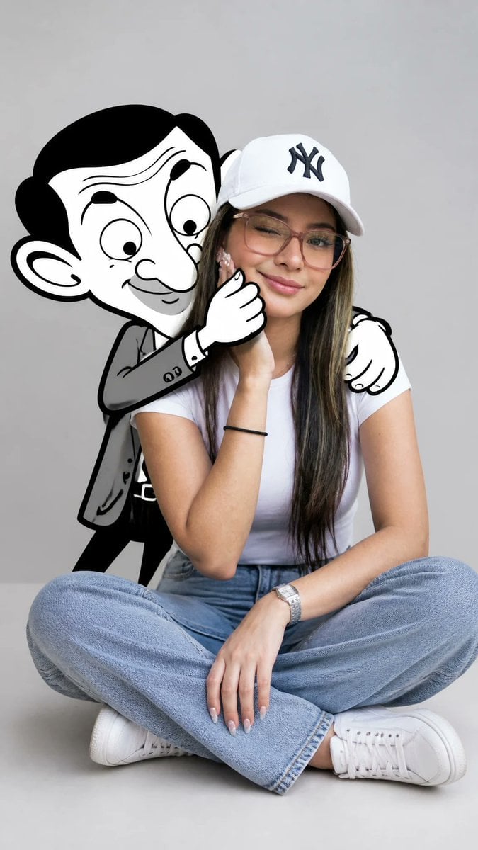 Minimalist Portrait with Doodle Hug — AI image template example