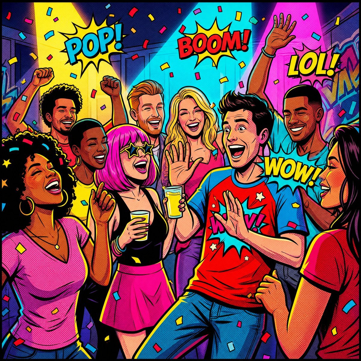 Vibrant Pop Art Party Scene