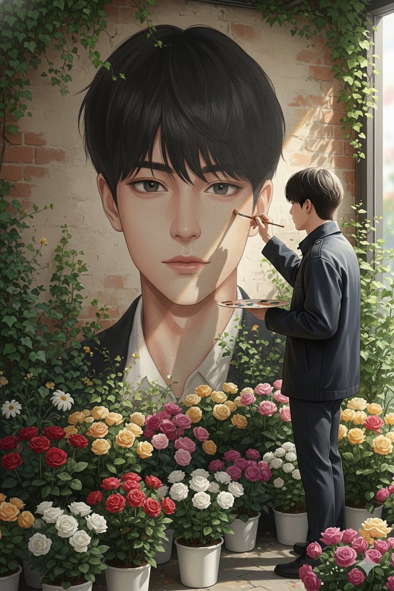 Ultra-Realistic Portrait of an Artist Painting a Self-Mural