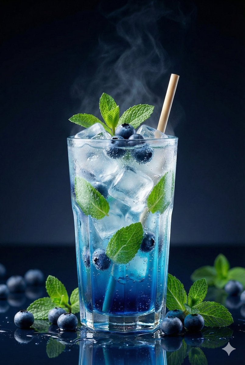 Premium Studio Shot of Blueberry Mint Iced Drink