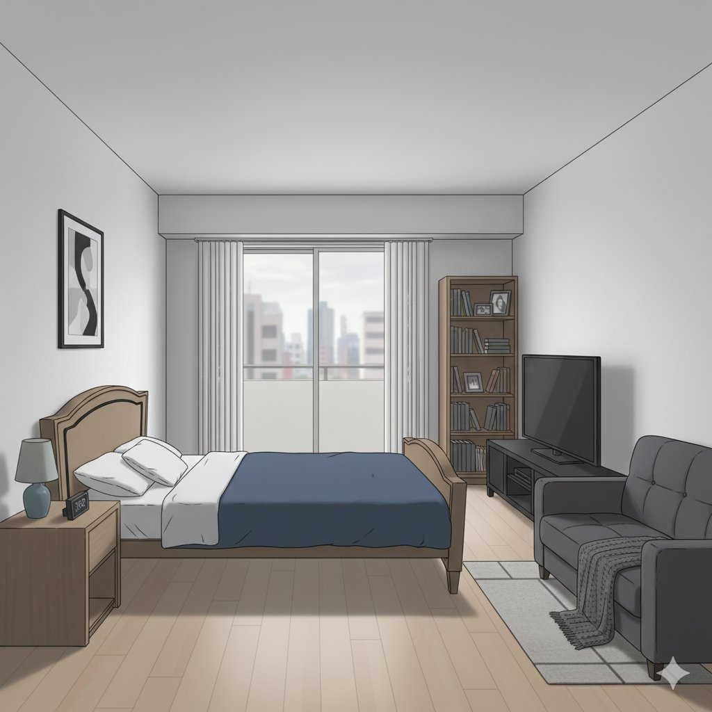 Isometric living room layout based on a sofa photo