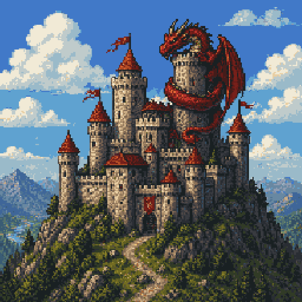 Pixel Art Dragon Castle