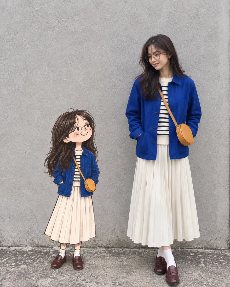 Real Woman with Illustrated Twin