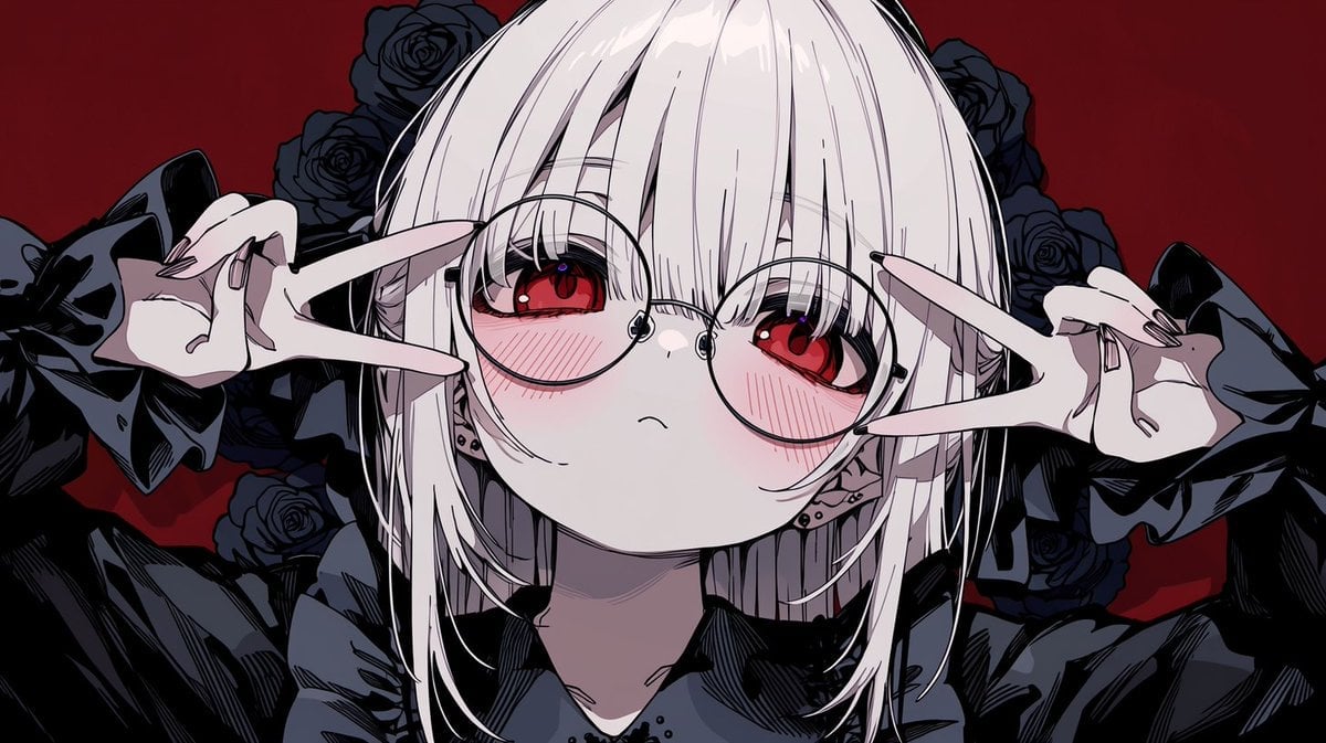Gothic Anime Girl with Black Roses