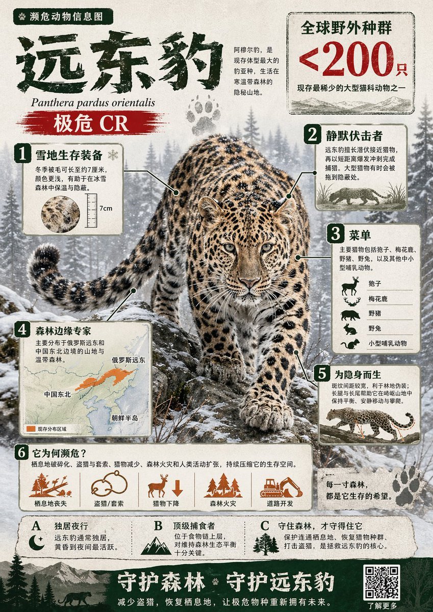 Visually rich infographic in Chinese about an endangered animal — AI image template example