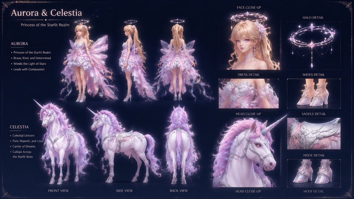 Fantasy Game Character Design Sheet — AI image template example