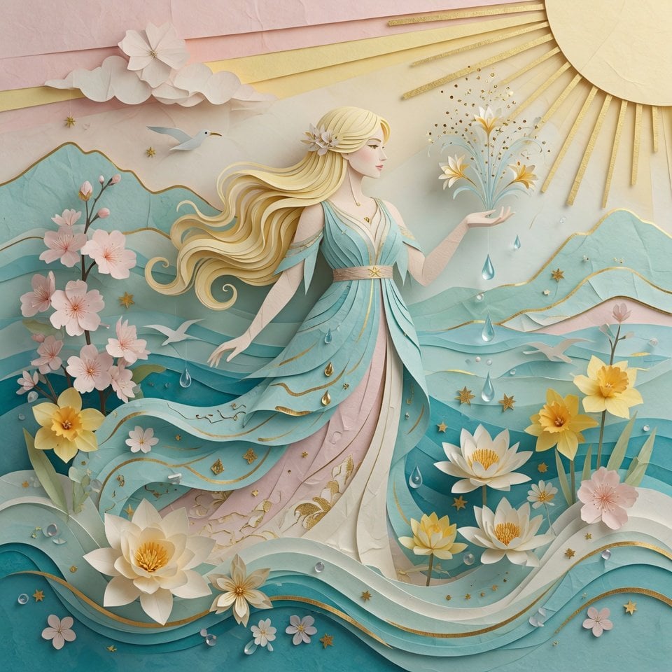 Grok Imagine Prompt: 3D Paper Art Water Goddess