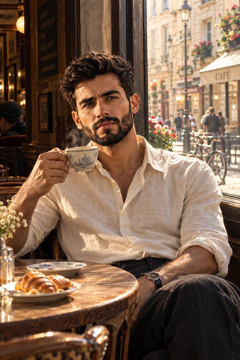 Vintage European Cafe Portrait — AI image template example