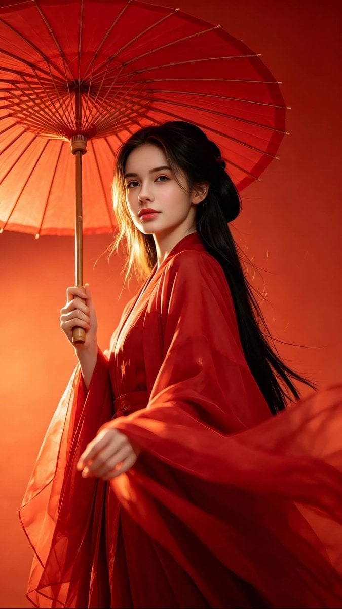 Chinese Hanfu Red Fantasy Portrait — AI image template example