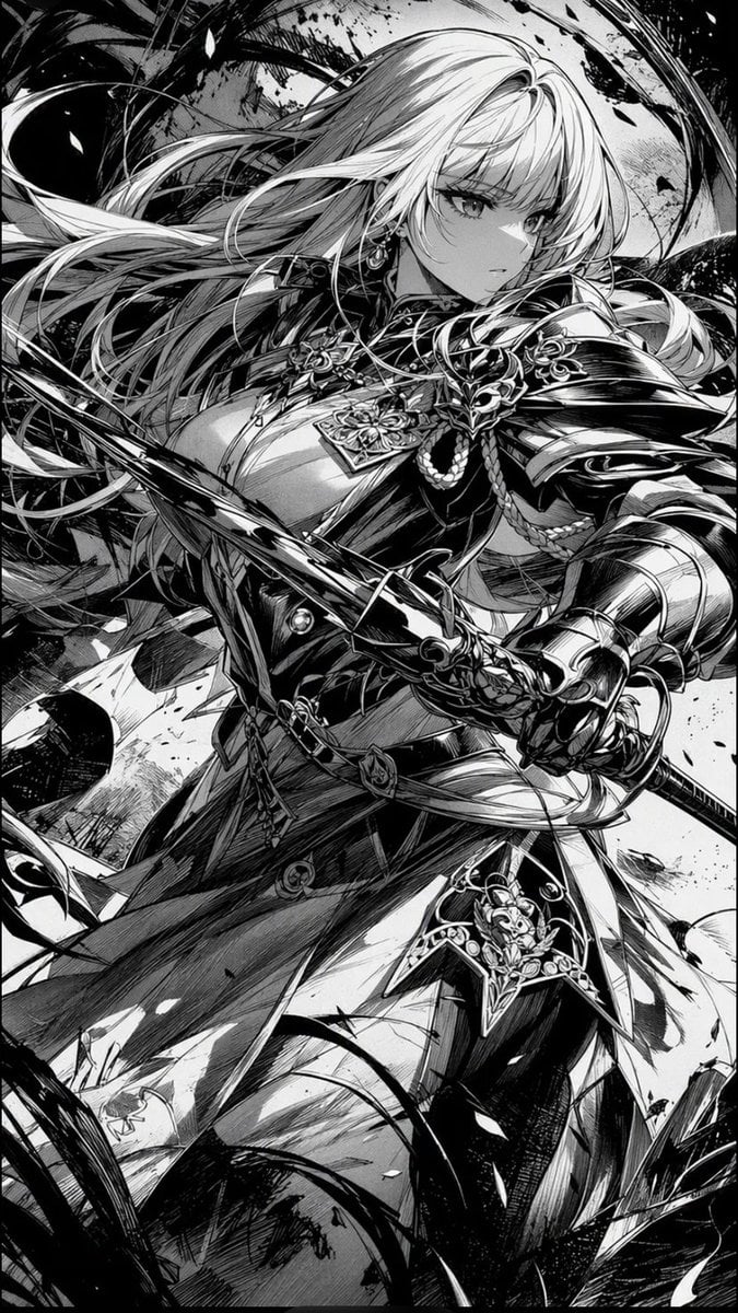 Monochrome Manga Female Knight — AI image template example
