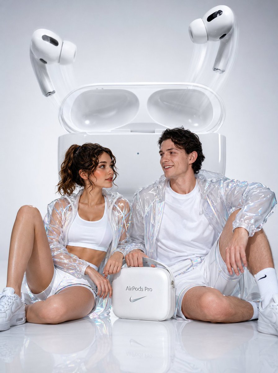 Hyperrealistic AirPods Commercial Photography — AI image template example