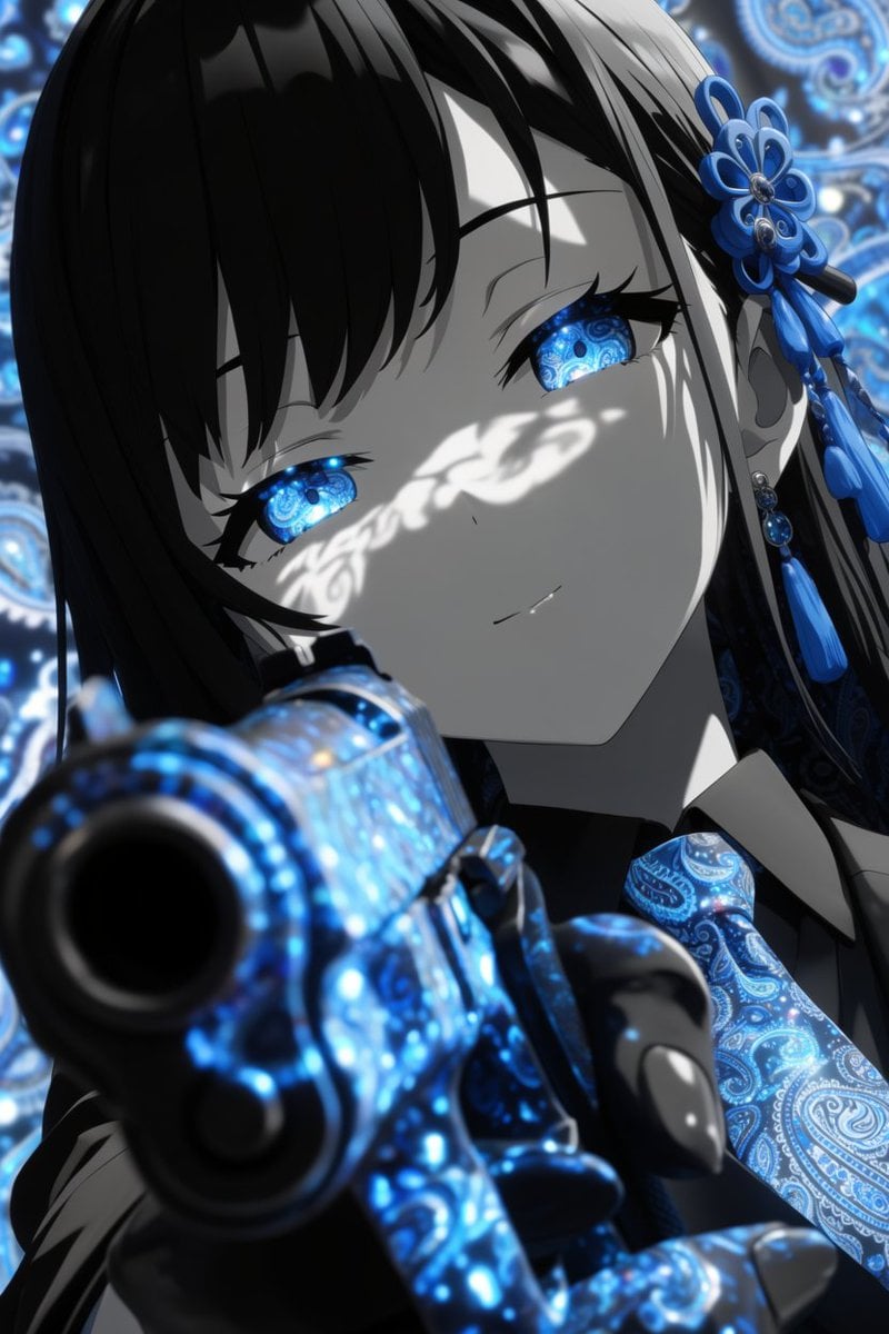 Blue Paisley Anime Gun Portrait