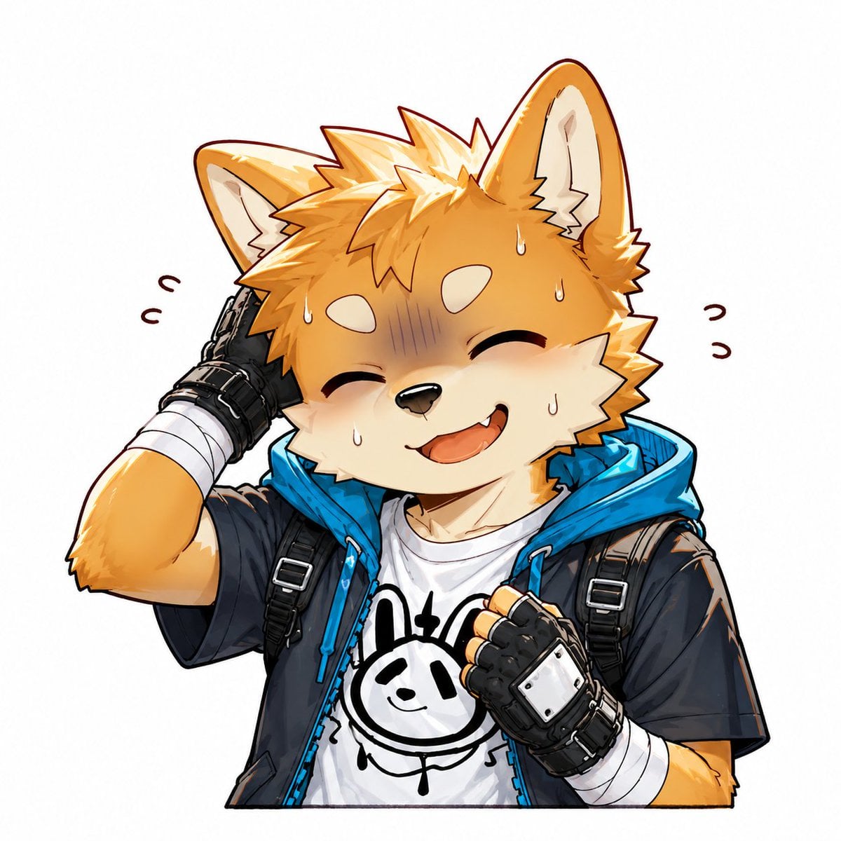 Embarrassed Fox Boy Anime Sticker — AI image template example