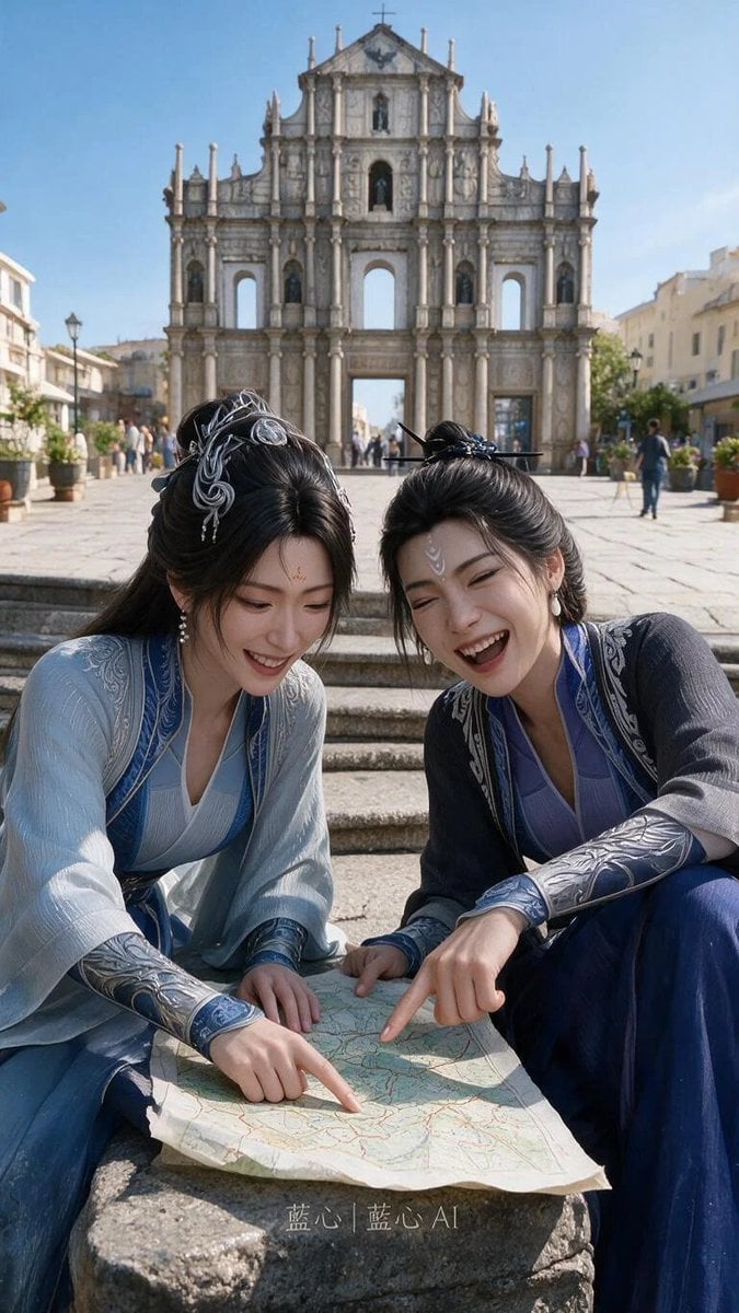 Fantasy Hanfu Travelers at Historic Church
