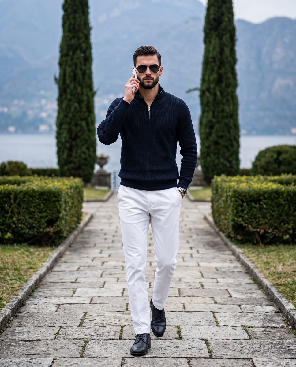 Stylish Man Garden Path — AI image template example