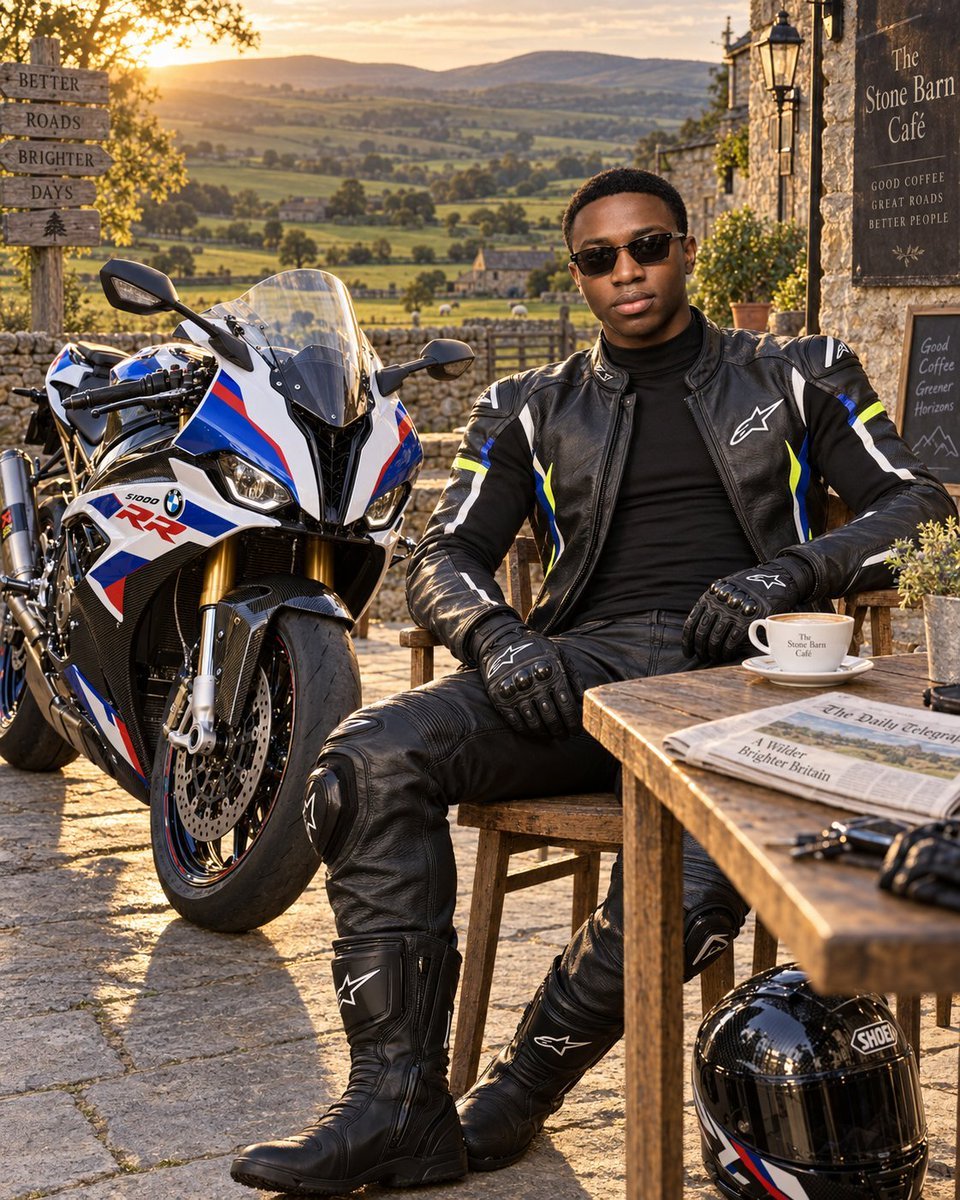 Motorcycle Lifestyle Golden Hour — AI image template example