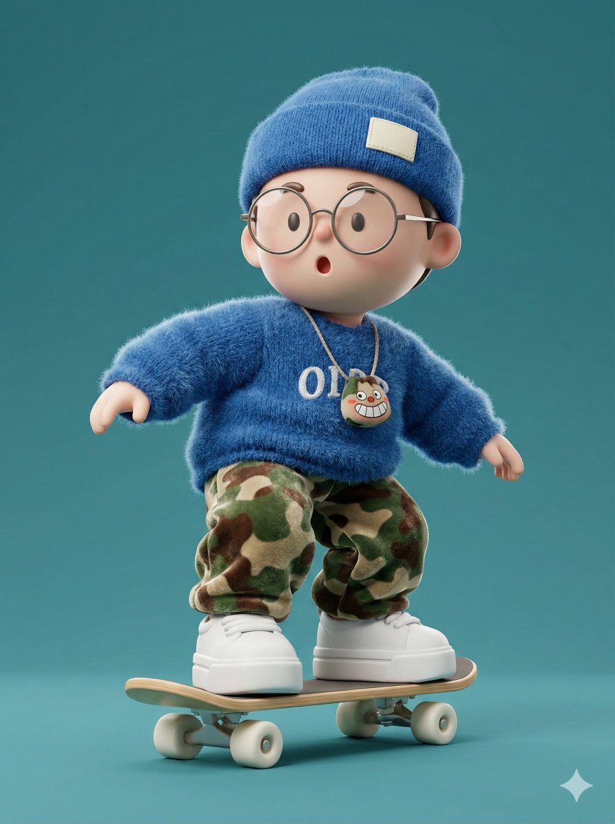 A high-fidelity 3D character render of a cute, stylized boy — AI image template example