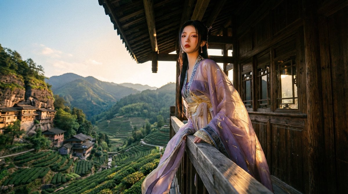 Classical Chinese Romance Landscape with Hanfu