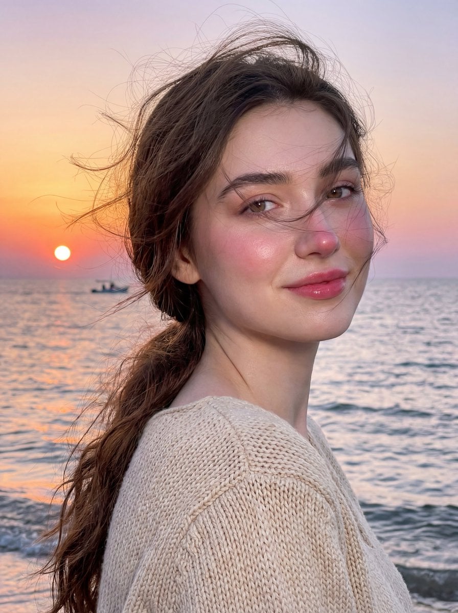 Golden Hour Seaside Portrait with Identity Preservation