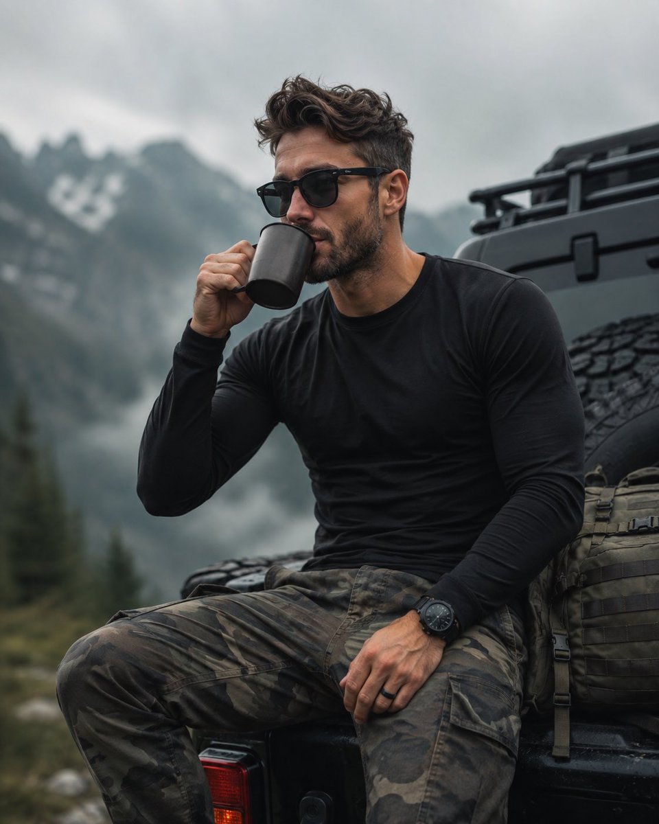 Rugged Man Adventure Lifestyle Photography — AI image template example