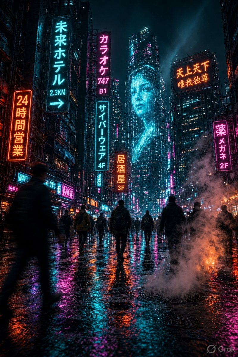 Cyberpunk Neon City Street — AI image template example