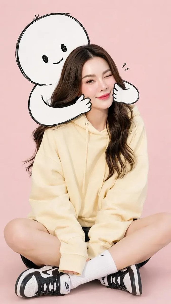 Minimalist Fashion Portrait with Cartoon — AI image template example