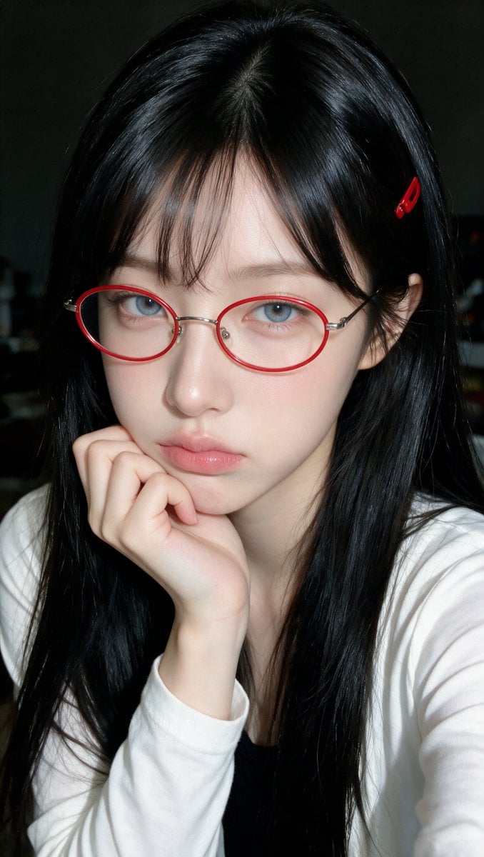 Realistic Selfie Portrait with Red Glasses — AI image template example