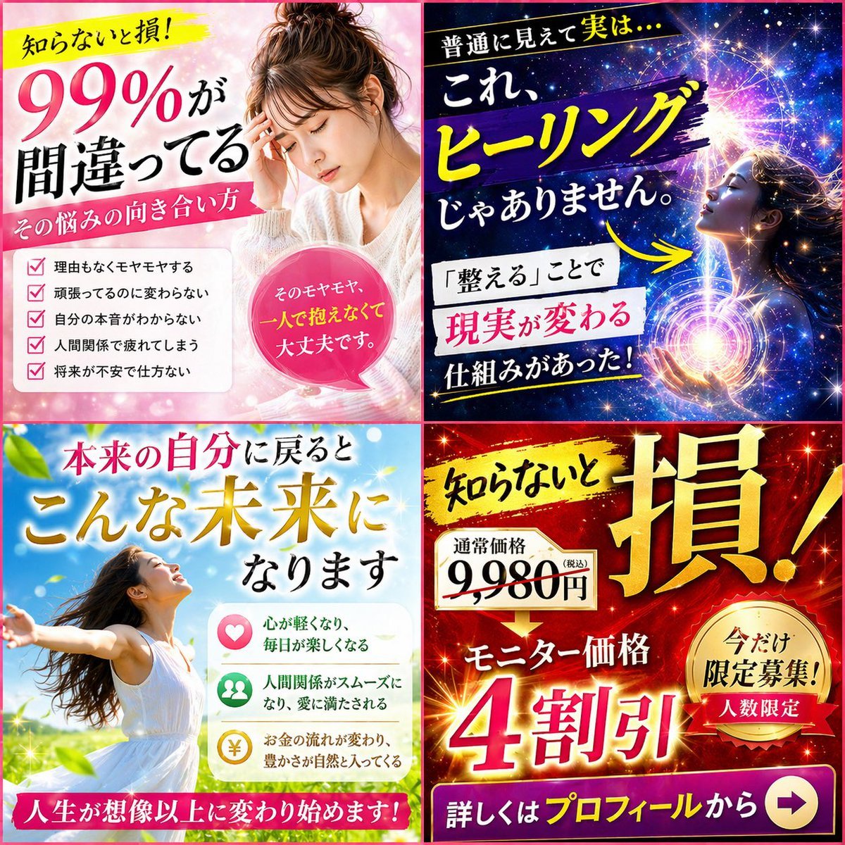 Japanese Four-Panel Healing Ad Collage