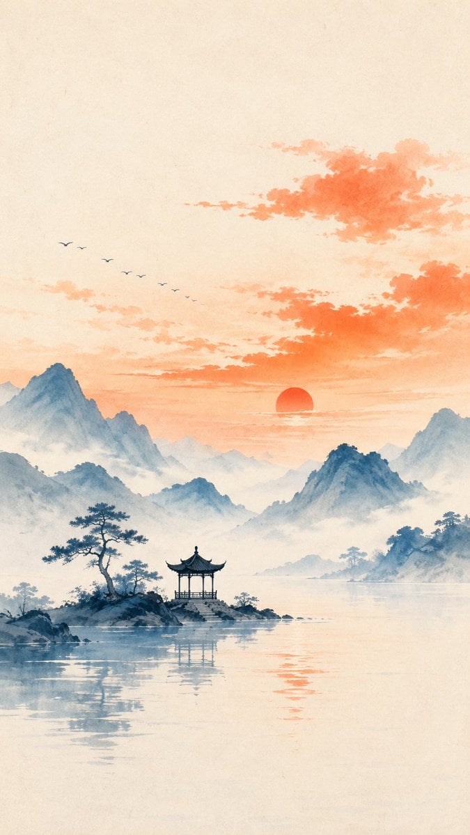 Oriental Zen Minimalist Landscape Illustration
