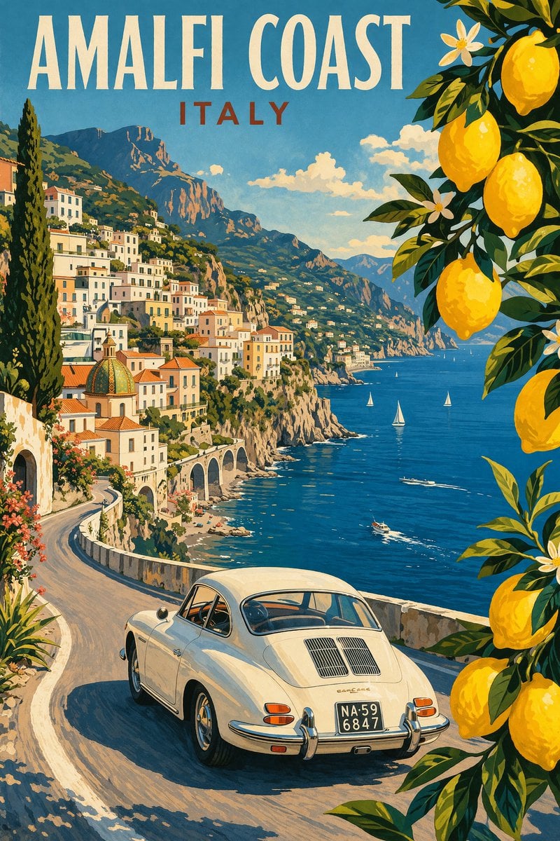 Vintage Amalfi Coast Travel Poster