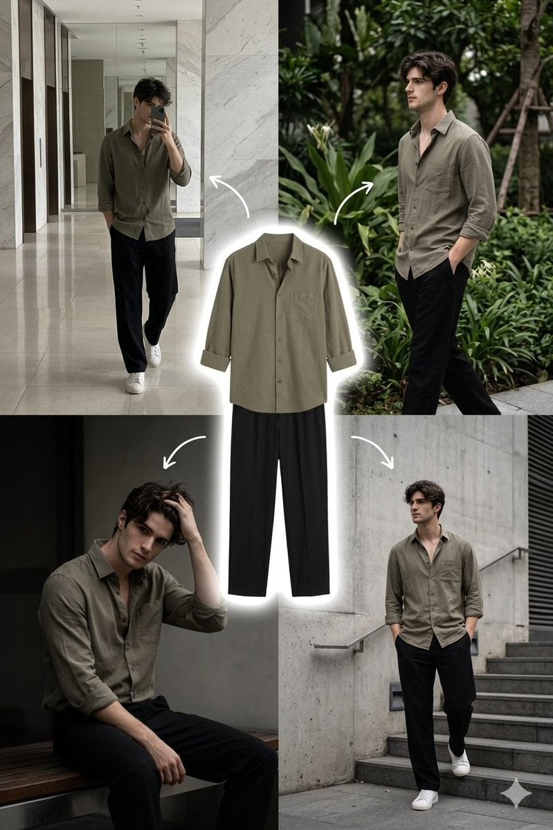 A stylish young man with medium-length wavy dark hair and a clean face