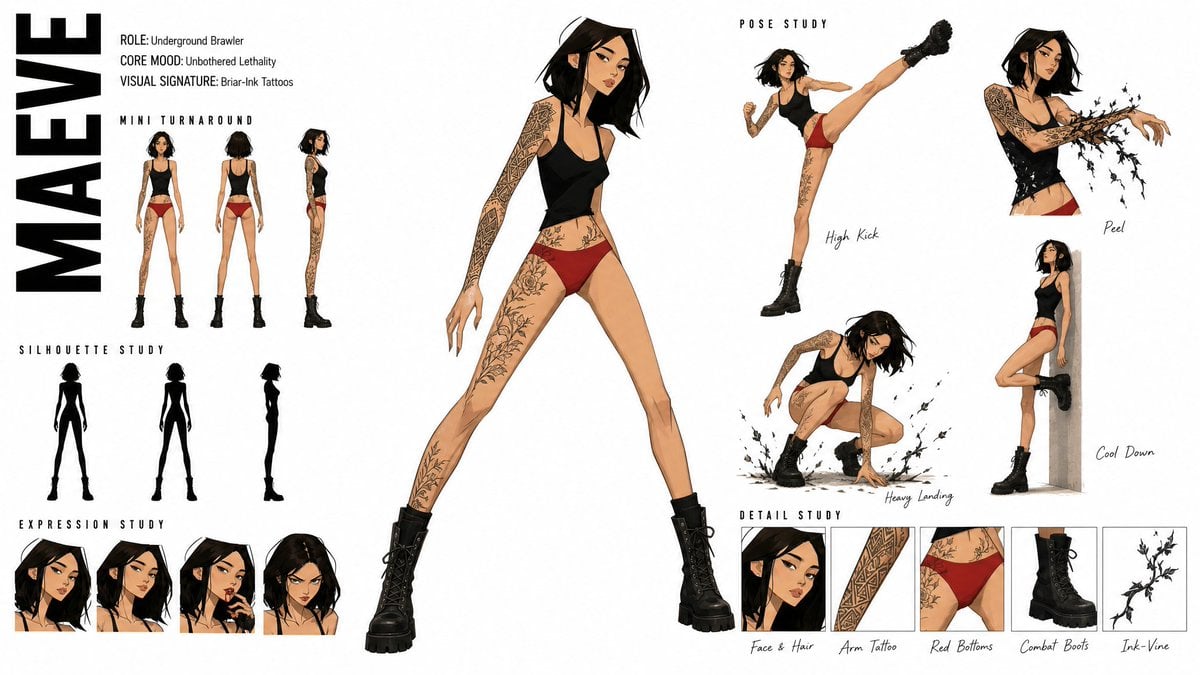 High-Fashion Character Concept Sheet — AI image template example