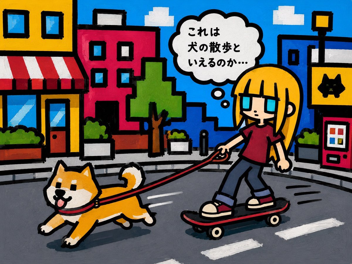 Cartoon Girl Skateboarding With Dog