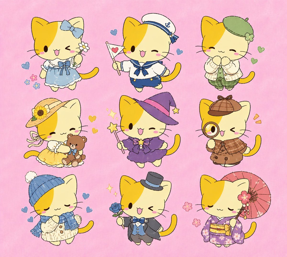Nine Chibi Kitten Costume Variants