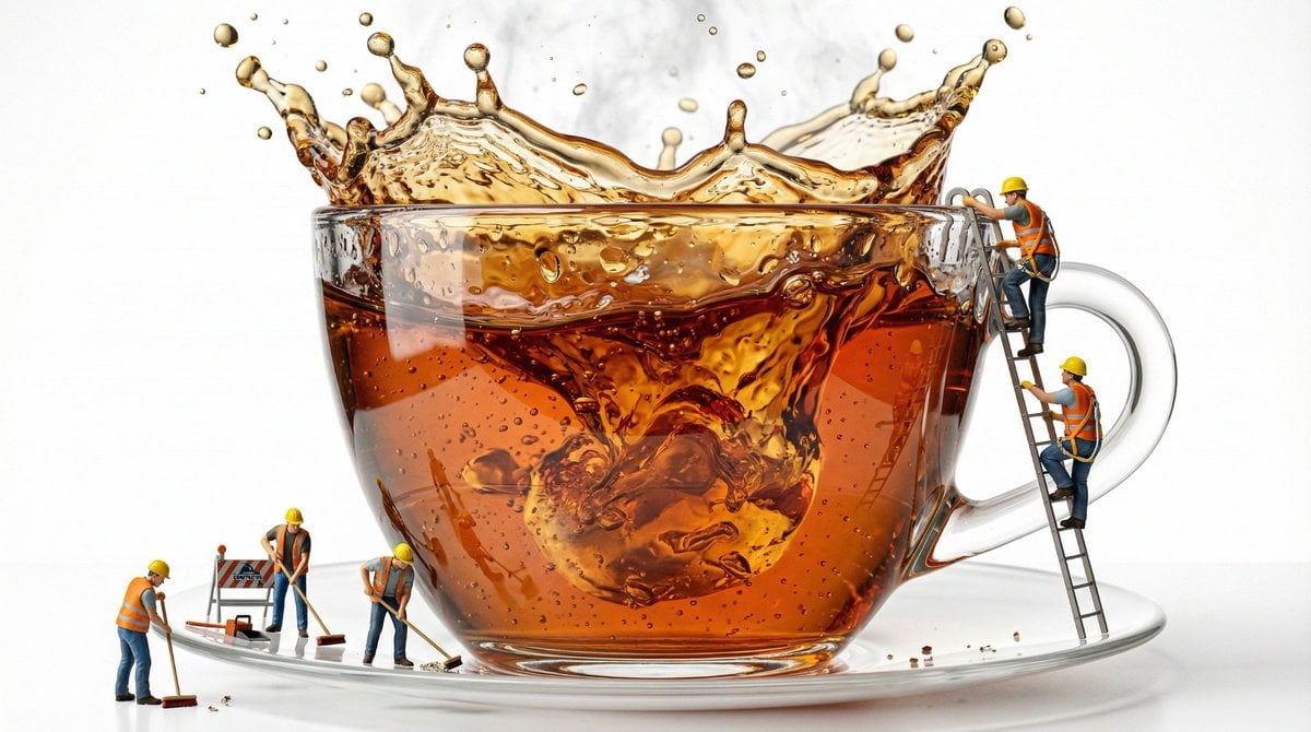 Macro Product Shot of Teacup with Construction Workers