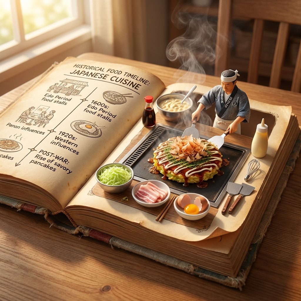 Vintage Cookbook Food Scene Template (Okonomiyaki)