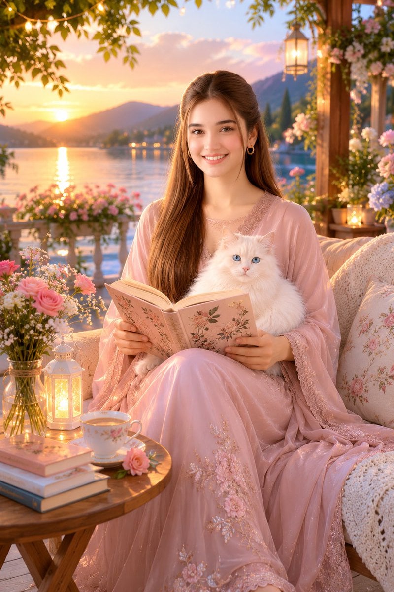 Romantic Lakeside Garden Portrait — AI image template example