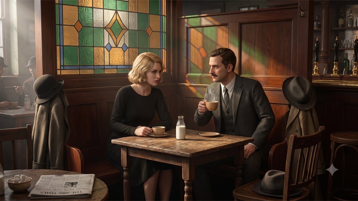 Inspector Brown Pub Conversation — AI image template example