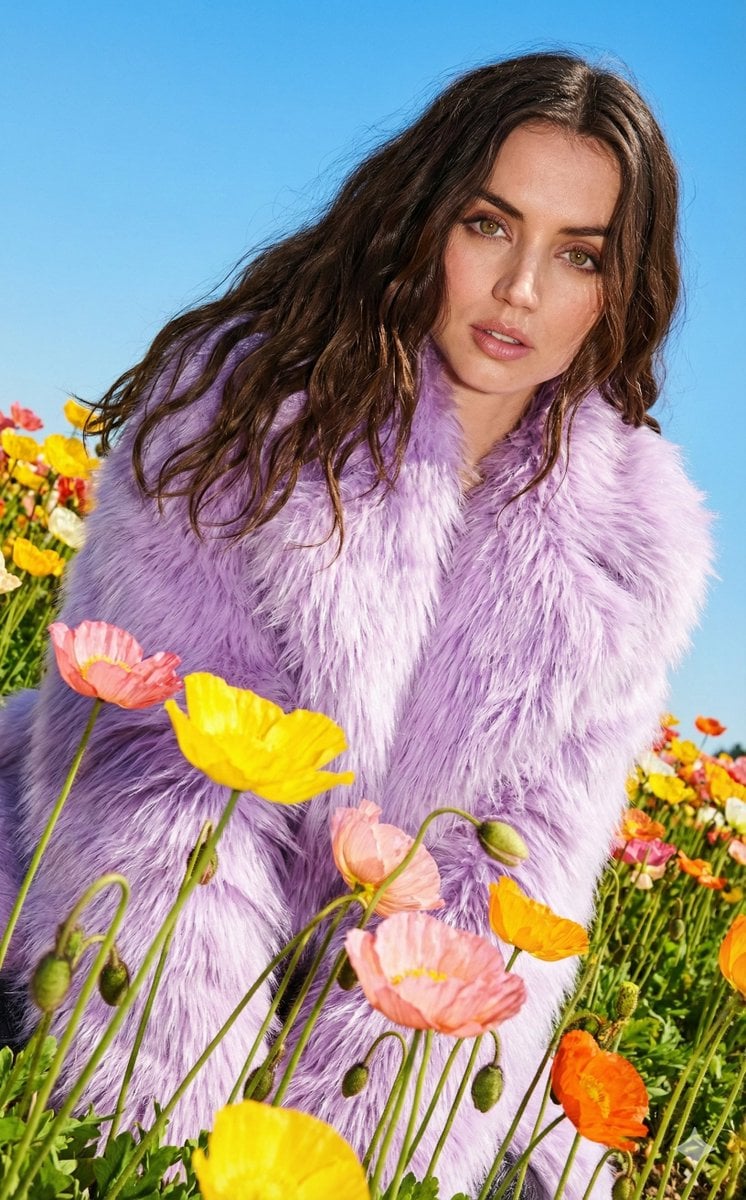Harsh Flash Fashion Portrait in Flower Field Prompt