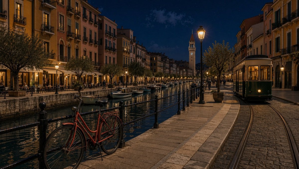 Day-to-Night Canal Street Transformation — AI image template example