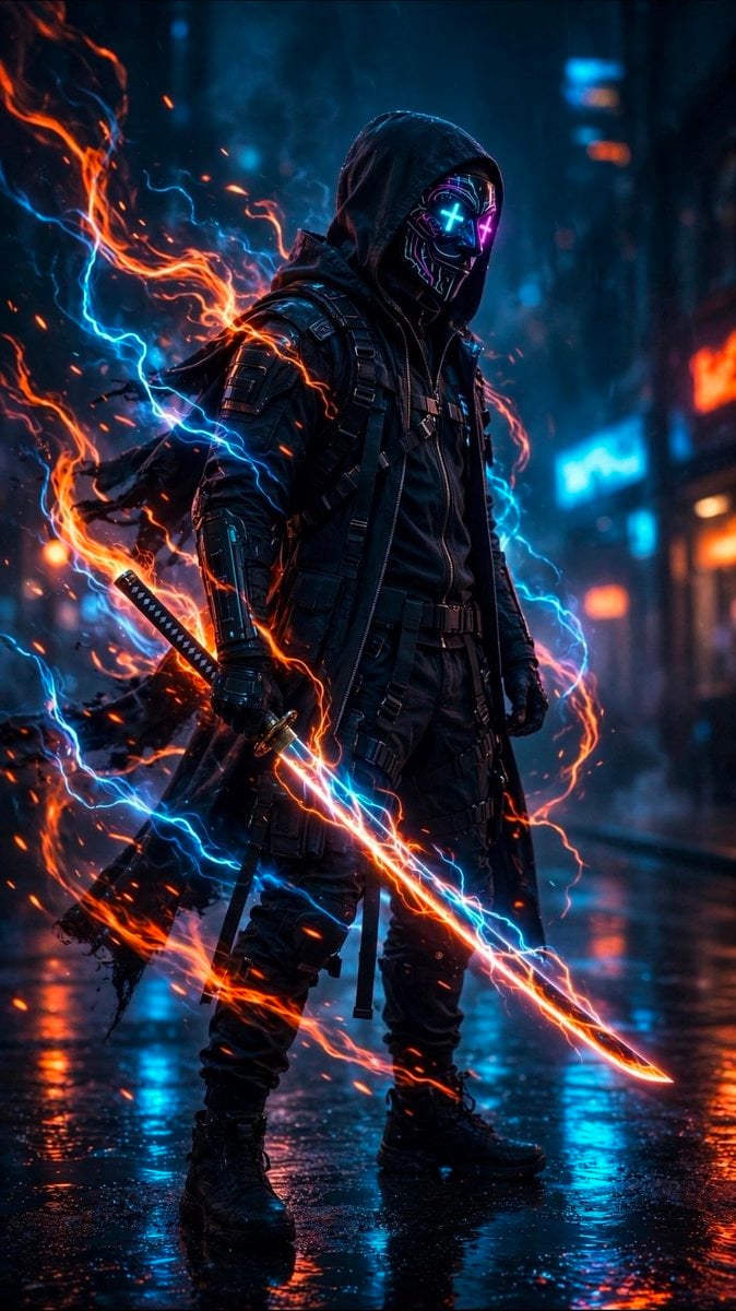 Cyberpunk Neon Ninja Samurai