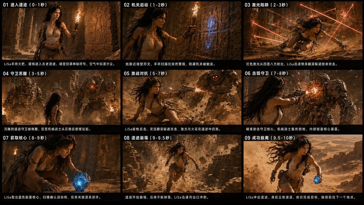 Ancient Ruin Escape Storyboard — AI image template example