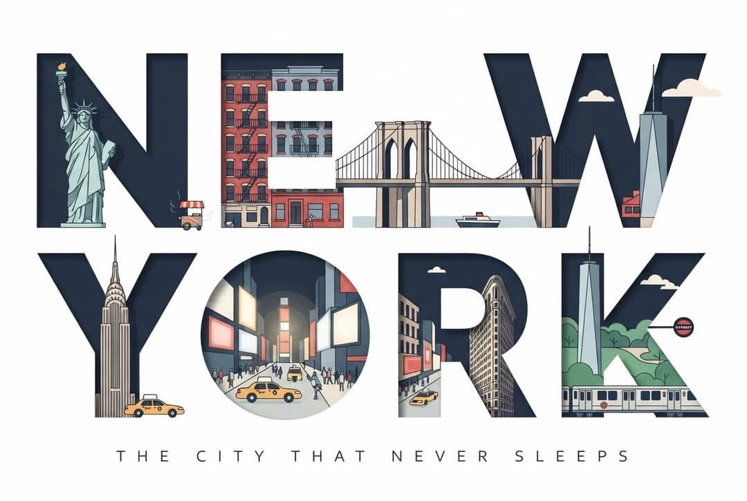 Typographic Travel Poster with Inner Scenes